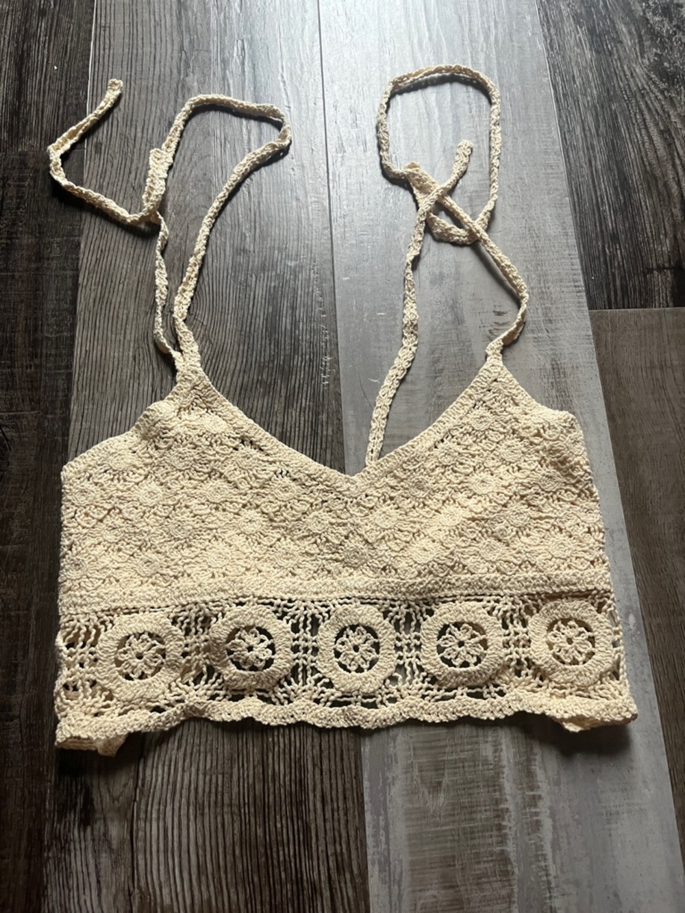 Free People Crochet V-Neck Crop Top in Cream